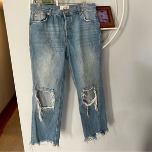 We The Free Twenty Nine 29 Women's 29 High Rise Mom Distressed Raw Hem Jeans